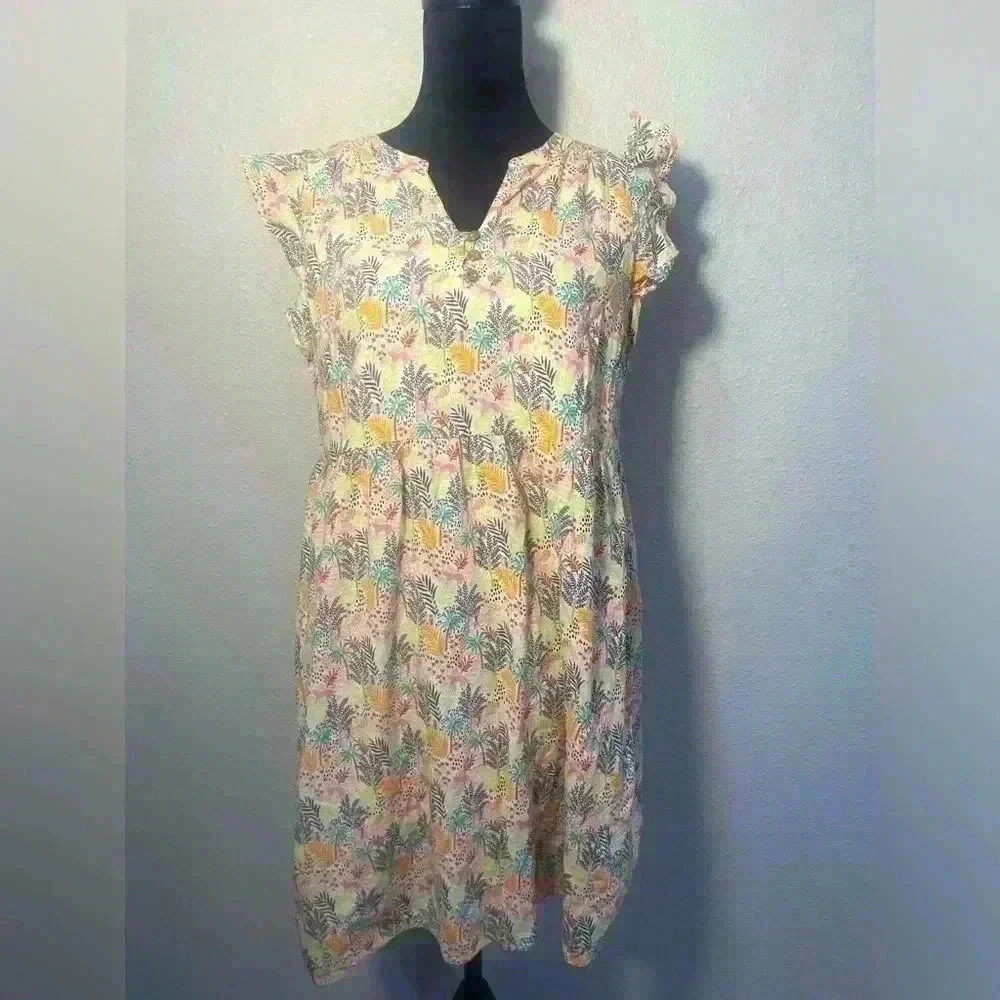Loft Floral Jungle Print Sleeveless Ruffle sleeve Fun Print Dress, Size M